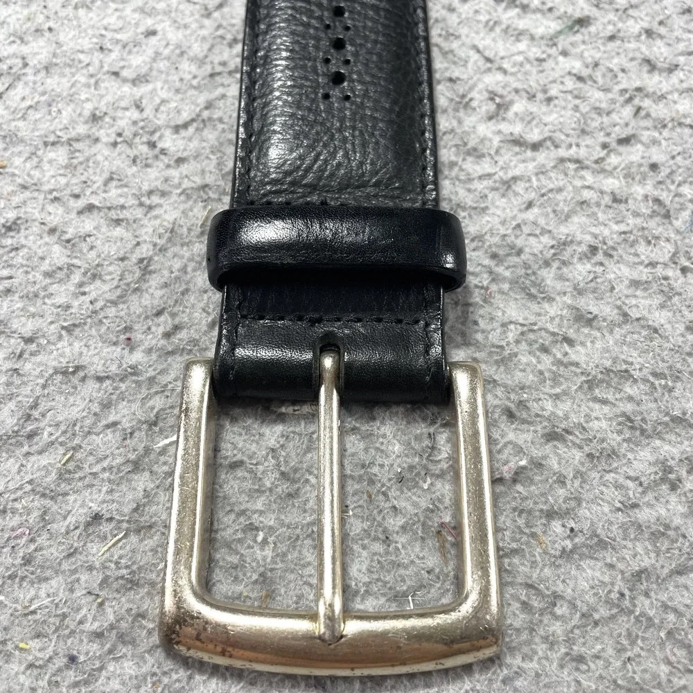 Allen Edmonds Belt Mens 32 Black Italian Saddle Leather Solid Brass Buckle